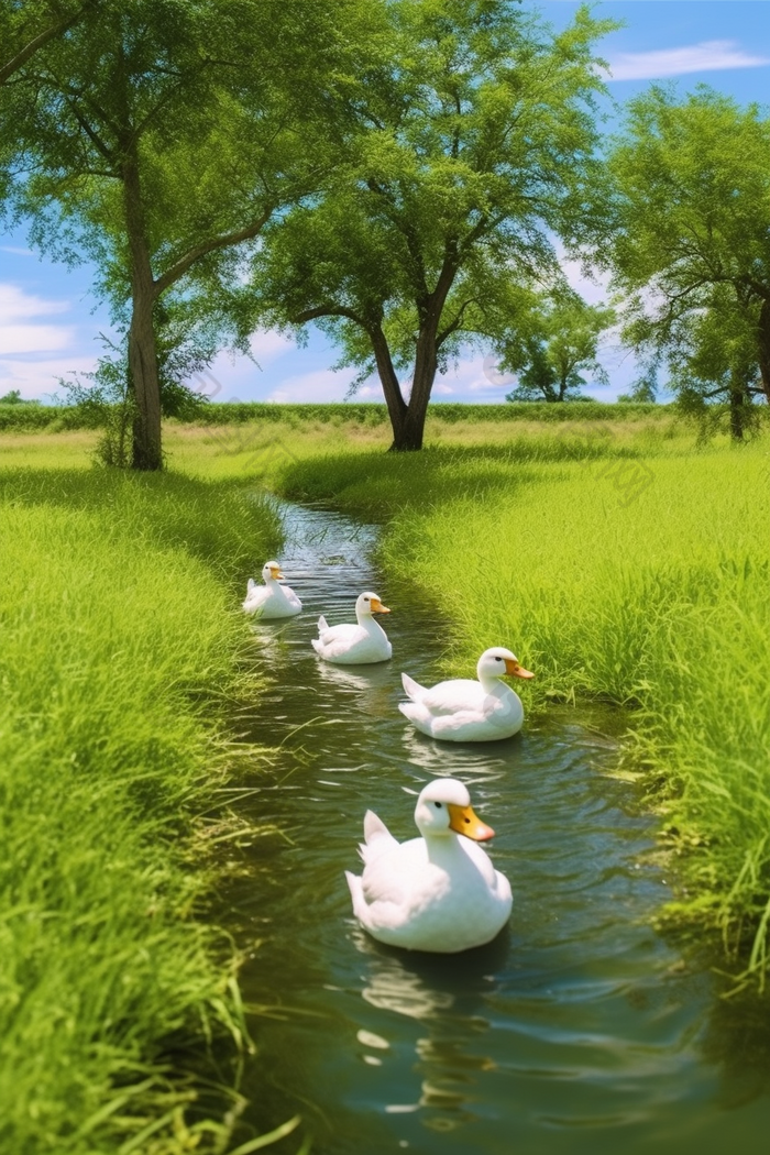 河里游泳的鸭子动物世界动物