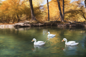 河里游泳的鸭子动物世界野生动物