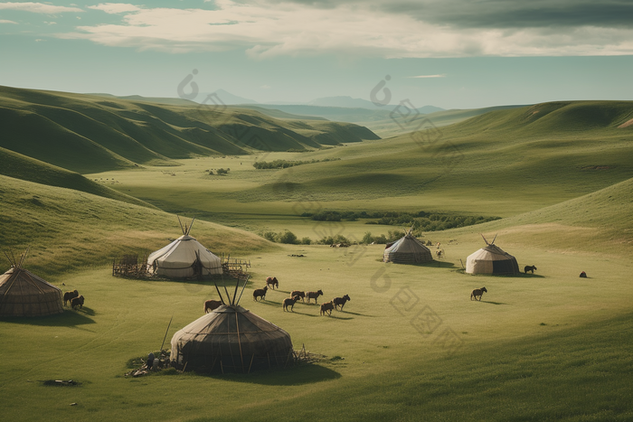 草原上的蒙古包内藏包