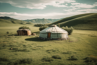 草原上的蒙古包房屋藏包