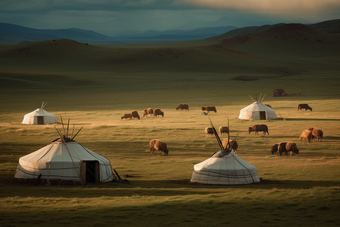 草原上的蒙古包内包