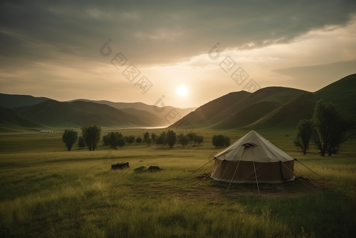 草原上的蒙古包屋子藏包