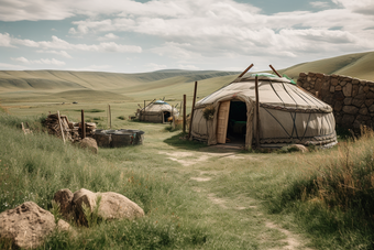 草原上的蒙古包草坪包