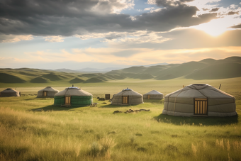 草原上的蒙古包内草坪