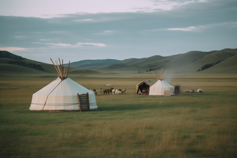 草原上的蒙古包大自然藏包