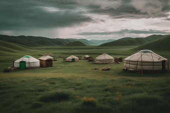 草原上的蒙古包内房屋