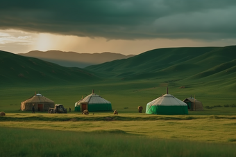 草原上的蒙古包房屋大自然