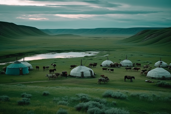 草原上的蒙古包自然藏包