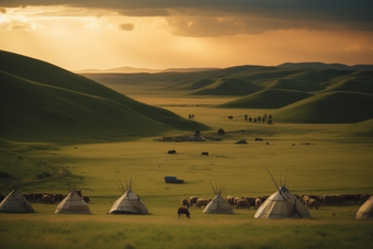 草原上的蒙古包自然包