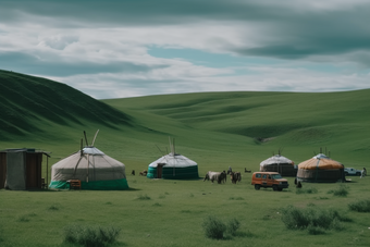 草原上的蒙古包内大自然