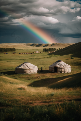 草原上的蒙古包竖图房屋草坪