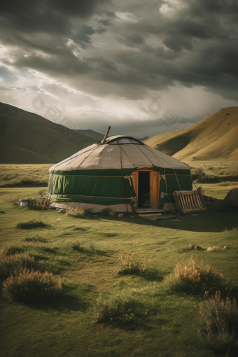 草原上的蒙古包竖图屋子自然