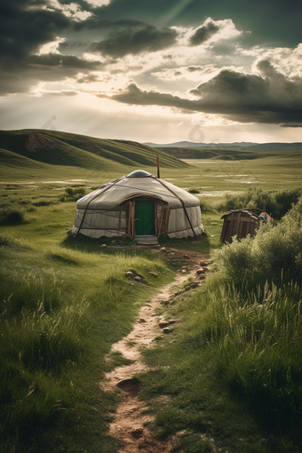 草原上的蒙古包竖图屋子包