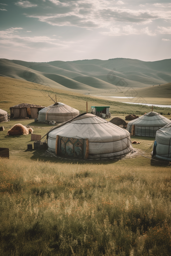 草原上的蒙古包竖图内藏包