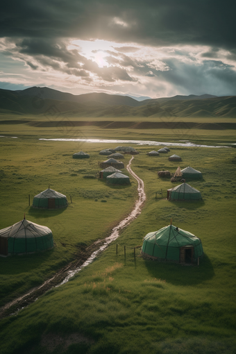 草原上的蒙古包竖图房屋敖包