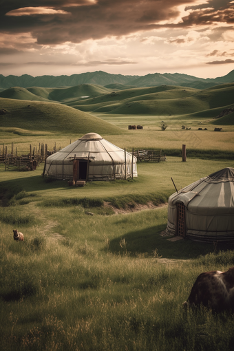 草原上的蒙古包竖图屋子大自然