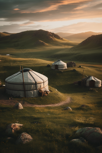 草原上的蒙古包竖图大自然包