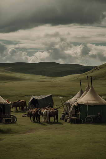 草原上的蒙古包竖图草坪自然