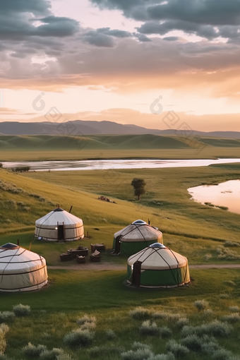 草原上的蒙古包竖图屋子敖包