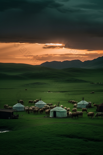 草原上的蒙古包竖图自然包