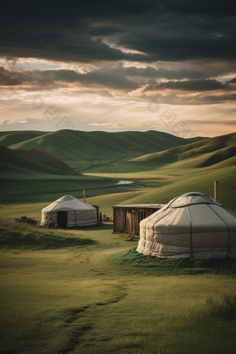 草原上的蒙古包竖图房屋藏包