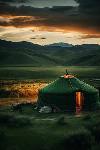 草原上的蒙古包竖图大自然敖包