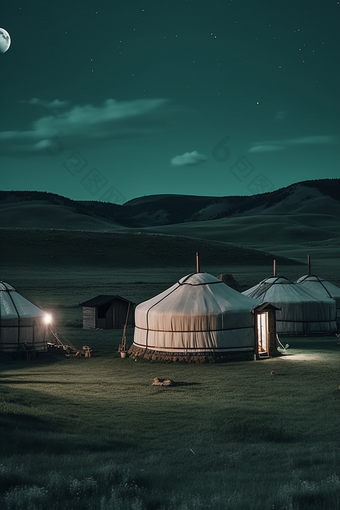 草原上的蒙古包竖图屋子草坪