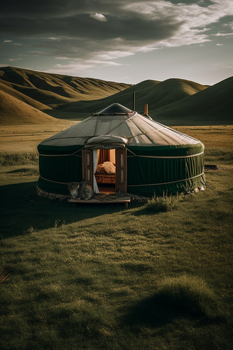 草原上的蒙古包竖图内房屋