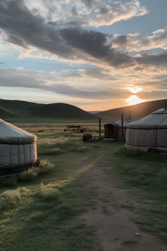 草原上的蒙古包竖图摄影图1