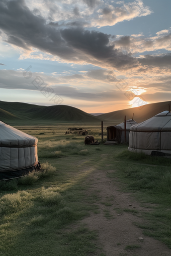 草原上的蒙古包竖图大自然藏包
