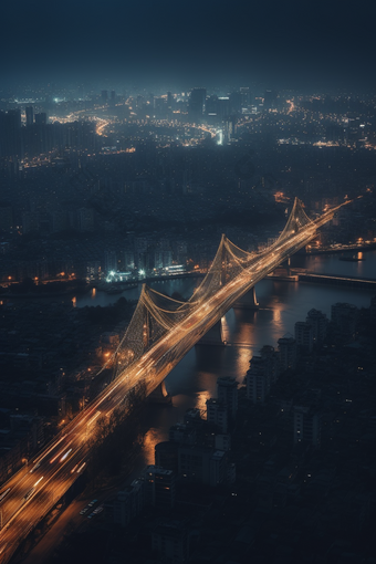 <strong>夜晚城市</strong>中的跨海大桥摄影图22