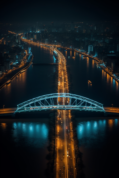 夜晚城市中的跨海大桥摄影图16
