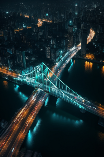 夜晚城市中的跨海大桥摄影图9