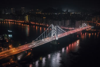 夜晚城市中的跨海大桥猩红风格摄影图6