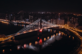 夜晚城市中的跨<strong>海大</strong>桥猩红风格摄影图20