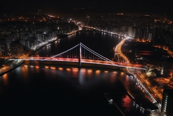 夜晚城市中的跨海大桥猩红风格跨海交通