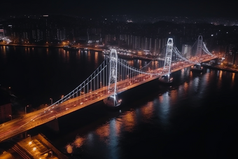 夜晚城市中的跨海大桥猩红风格摄影图31
