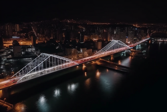 夜晚城市中的跨海大桥猩红风格摄影图3