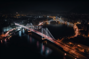 夜晚城市中的跨海大桥猩红风格摄影图14