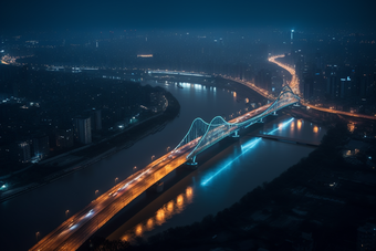 夜晚城市中的跨海大桥横图摄影图5