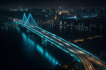 夜晚城市中的跨海大桥横图摄影图11