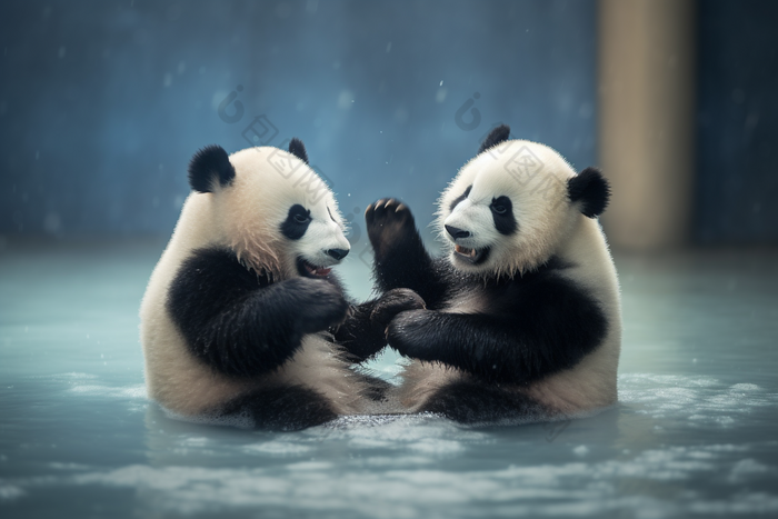 玩耍的熊猫吃竹子竹子