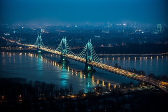 夜晚城市中的跨海大桥横图摄影图2