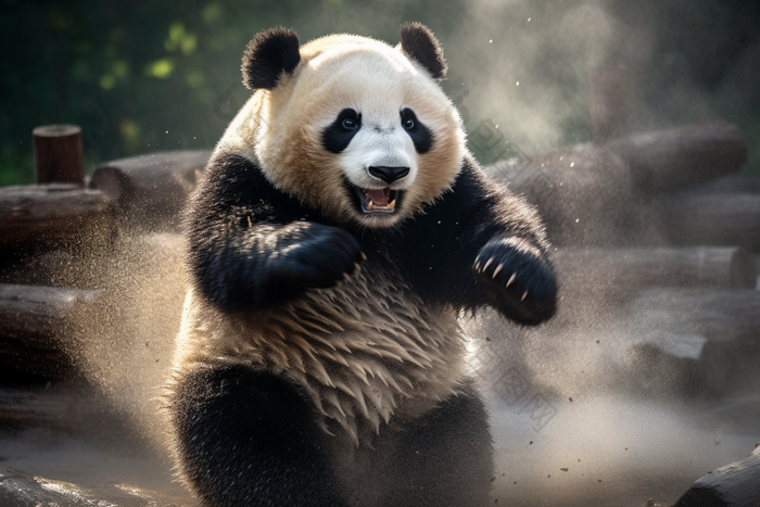 玩耍的熊猫吃竹子竹笋