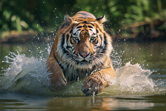 森林里的老虎动物世界行走