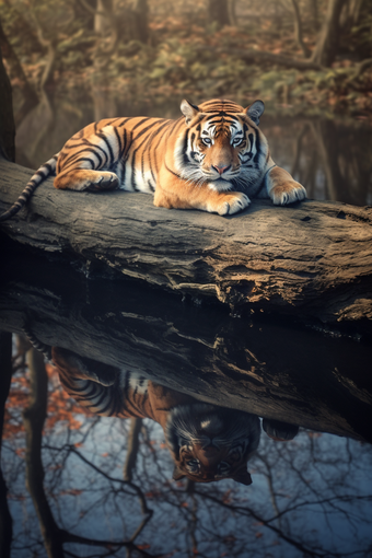 森林里的老虎哺乳动物动物