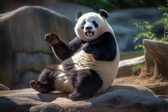 玩耍的熊猫<strong>吃</strong>竹子竹叶