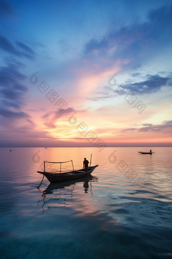 黄昏下的渔船摄影图4