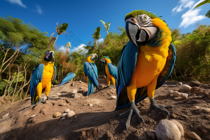 热带雨林里的鹦鹉动物世界自然