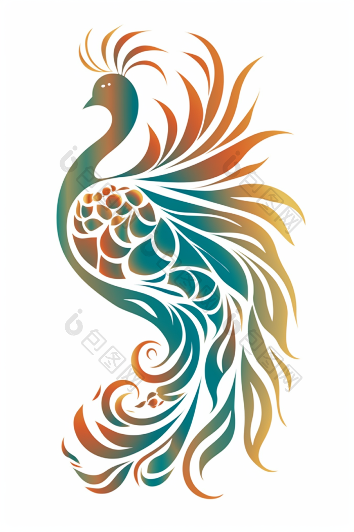 凤凰插画花纹潮流png下载-包图网